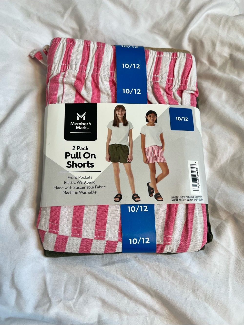 NWOT Member's Mark 2-Pack Pink & White Stripe Pull-On Shorts (10/12)